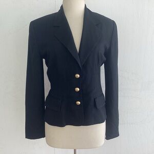Barami 90’s? Rayon Fitted Black Blazer with Hammered Gold Color Buttons 6 GUC